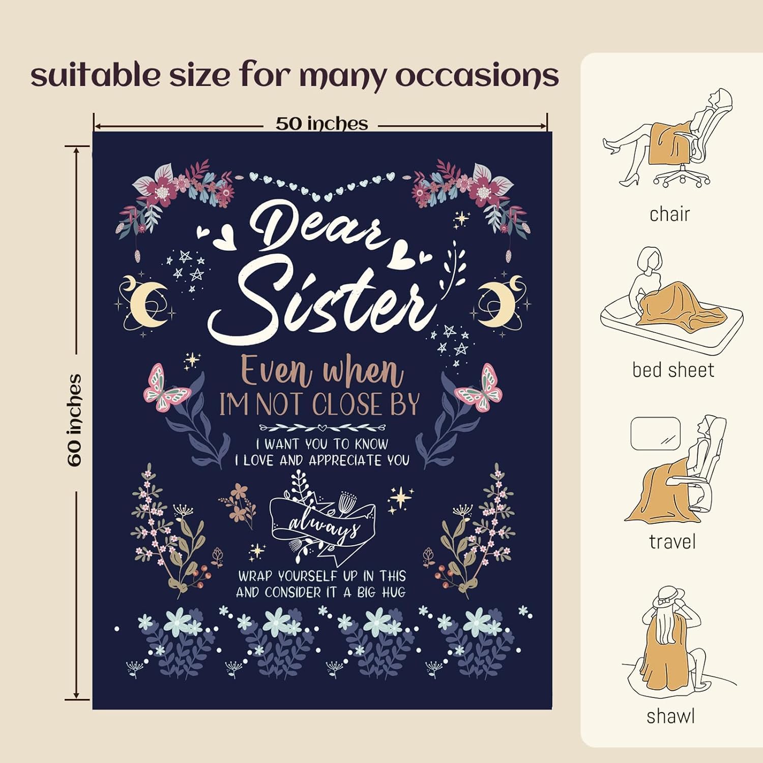 Sister Gifts Blanket, Sisters Gifts from Sister on Mother's Day, Blanket Present for Sisters on Valentine's Day, Happy Birthday Sister, to My Sister Gift Throw Blanket