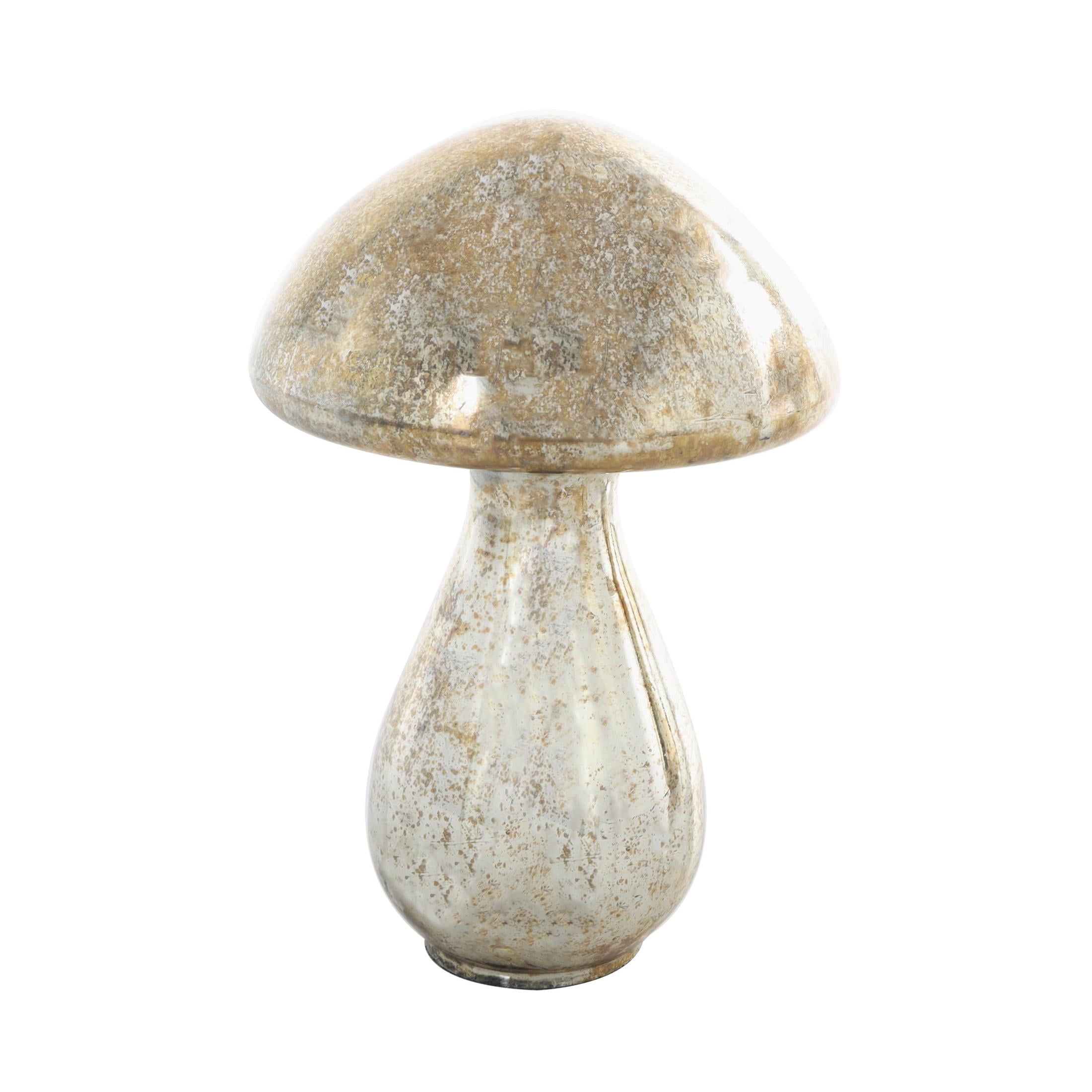12", 10"H Champagne Glass Handmade Glossy Weathered Mushroom Sculpture, by DecMode (2 Count)