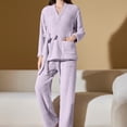 thumbnail image 5 of Riecok Pajama Sets for Women Plus Size PJ Set Fleece Long Sleeve Cardigan Fleece Pants Solid Cozy Soft Sleepwear, 5 of 6