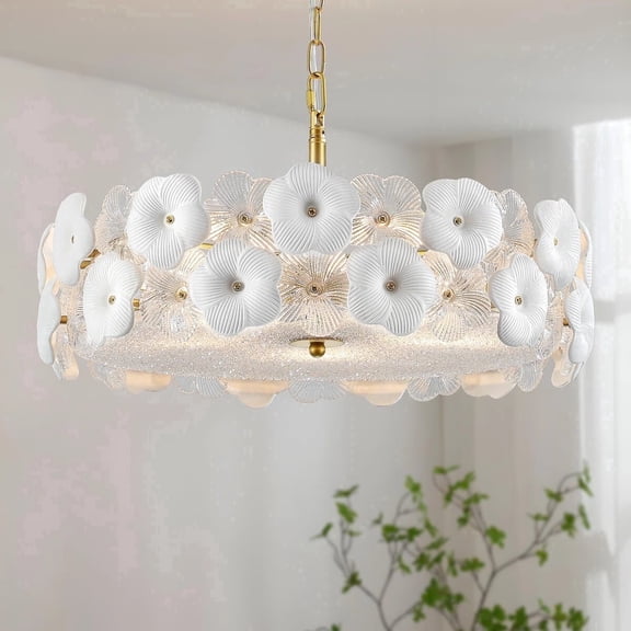5-Light Modern Gold Flower Glass Chandelier, Contemporary Ceiling Light Fixture for Bedroom, Living Room, and Hallway