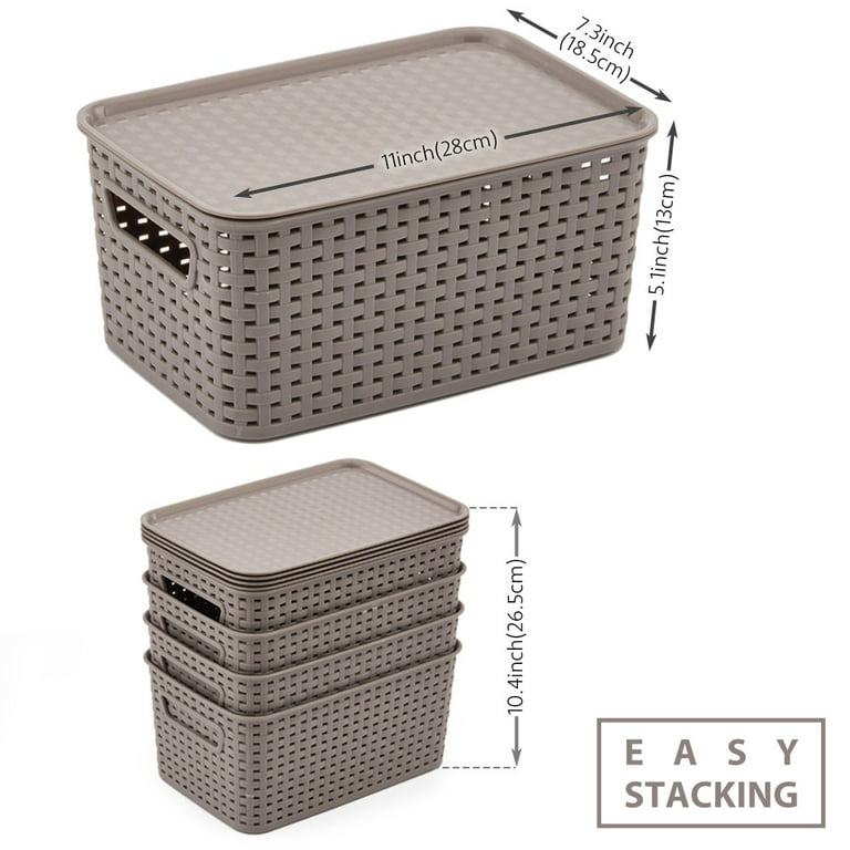 AREYZIN Plastic Storage Baskets with Lid Organizing Container Lidded Knit