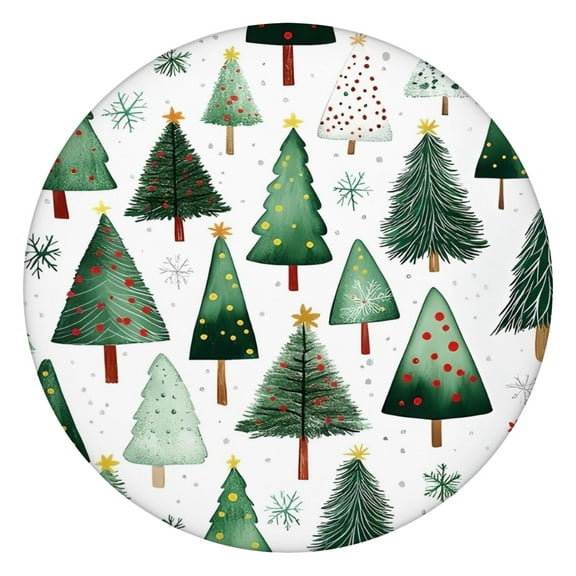 White Christmas Tree Pattern Round Fitted Tablecloth with Elastic Edge,Dining Table Cover Waterproof,Outdoor Round Tablecloth for Camping,Dining,Indoor and Outdoor