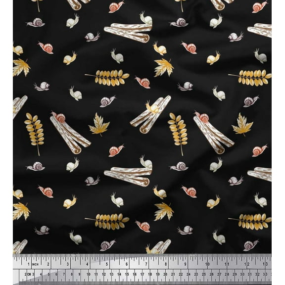 Soimoi Cotton Duck Fabric Leaves,Cinnamon & Snail Insects Print Fabric by Yard 42 Inch Wide
