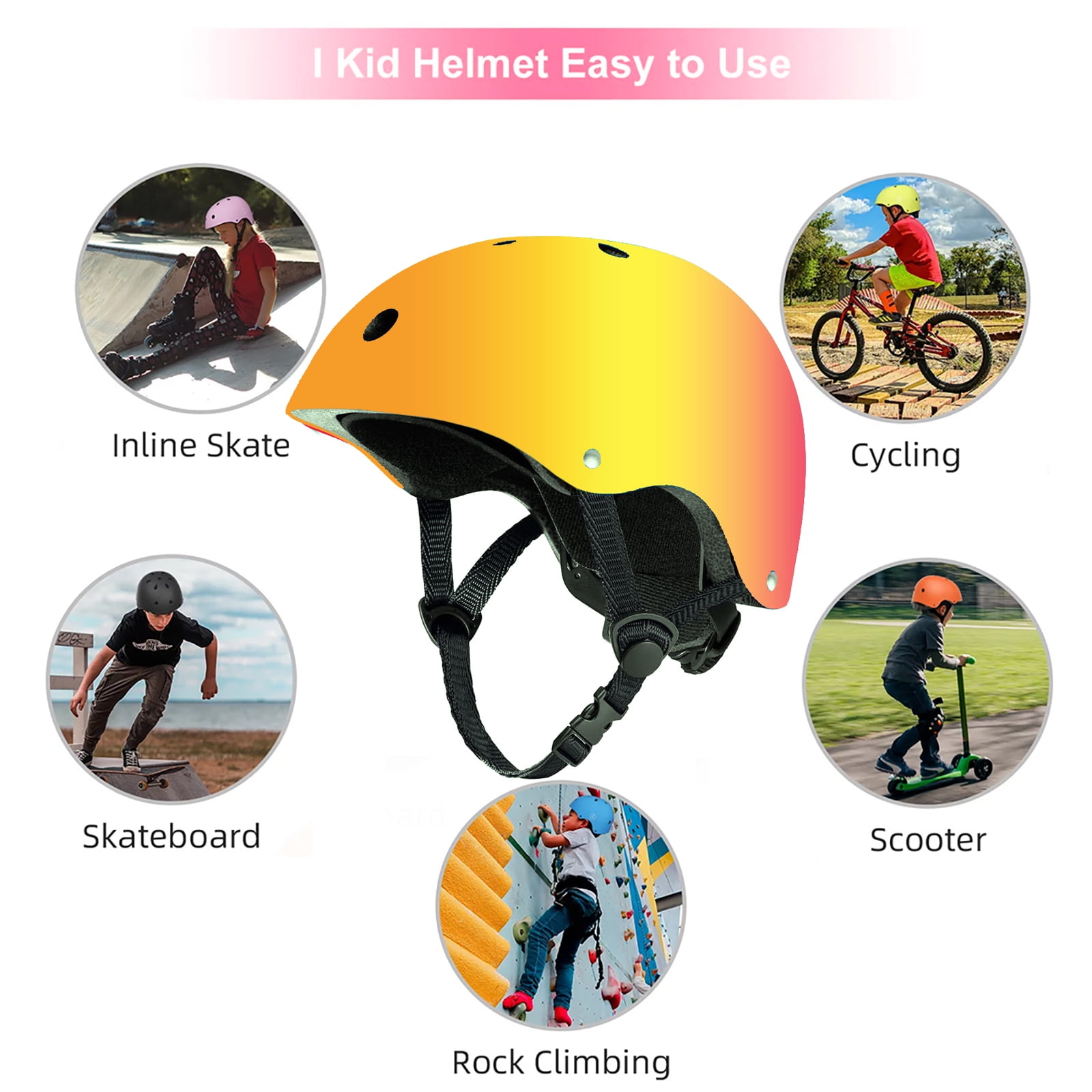 Yuphony Bike Helmet Toddler Helmet Ages 2-8 Years Old Boys Girls Multi-Sport Helmet Adjustable Cycling Multi-Sport for Football Roller Skating Scooter Orange