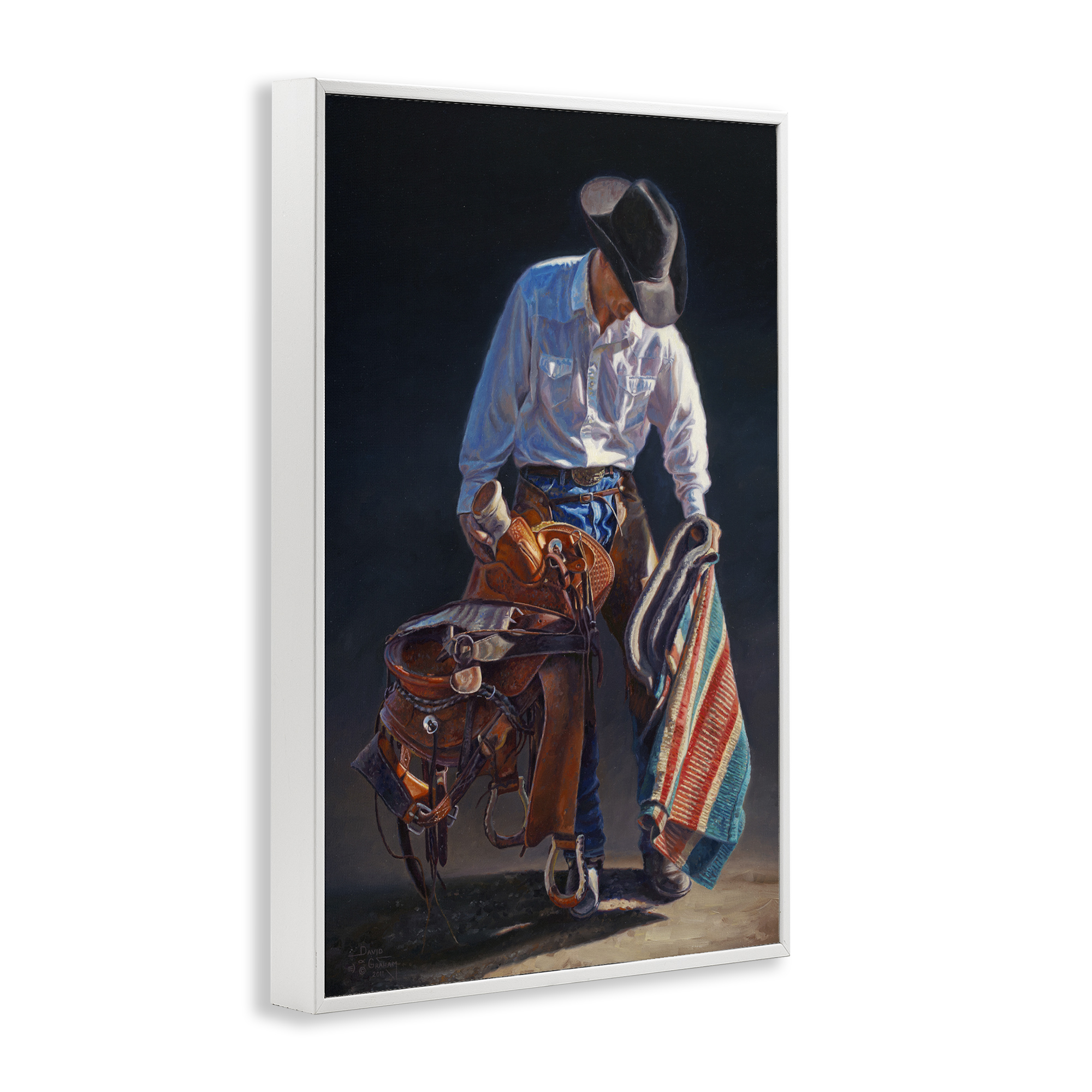 Stupell Industries Stoic Cowboy & Saddle Novelty Painting White Framed Art Print Wall Art, 16 x 24