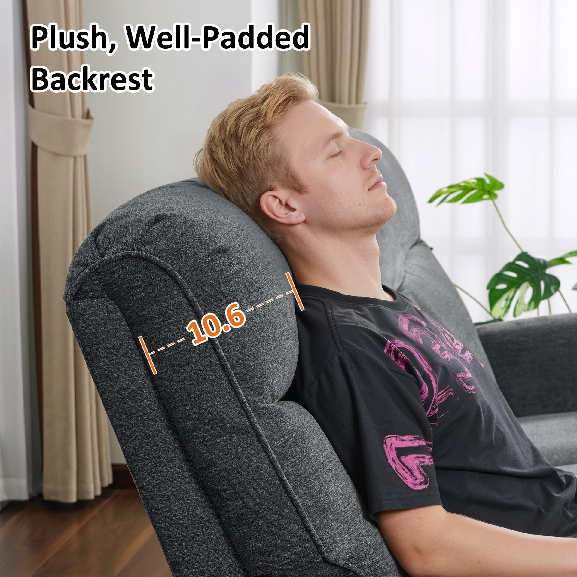 MCombo Small Wall Hugger Power Recliner Chair for Small Space RV Living Room, , Modern Roll Arm Recliner, Fabric, Dark Grey
