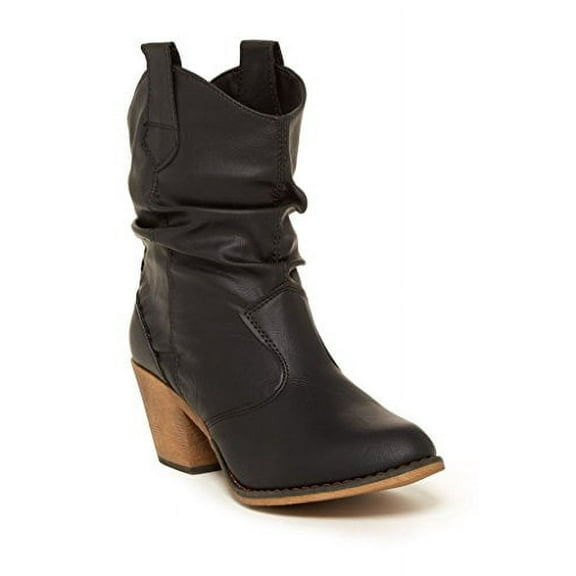 Charles Albert Modern Western Cowboy Boots for Women Fashion Cowgirl Boots Pull Up Low Heel Mid-Calf Boots
