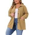 thumbnail image 4 of Plus Size Corduroy Shirt for Women Long Sleeve Button Down Blouses Tops Loose Shacket Jacket with Pockets 1X Khaki, 4 of 6