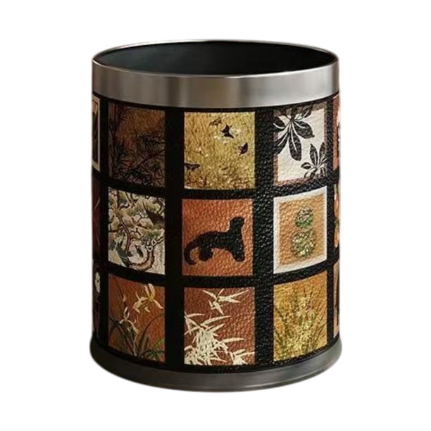 Cubo de basura redondo con tapa abierta, 10 L, decorativo, elegante, para el hogar Pintura de plata