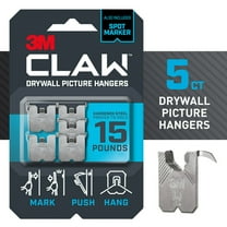 3M CLAW 15 lb. Drywall Picture Hanger with Spot Marker, Gray, Hanging Solution for Room Decor and Office Space Decor, Including Clocks and Wall Art, 5 Wall Hangers, 5 Spot Markers