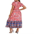 thumbnail image 4 of Robe Longue Femme Manches Courtes Col en V Robe Fleurie avec Ceinture, 4 of 8