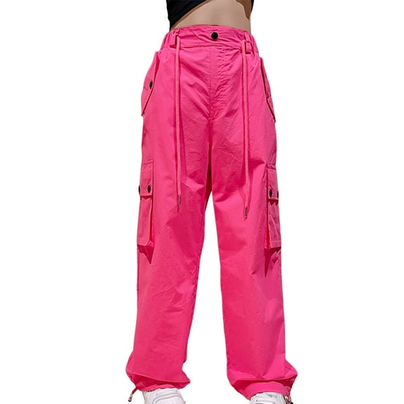 Girl's Casual Elastic Waist Cargo Pants Multi Pockets Lightweight Cotton Trendy Jogger Trousers School Youth 8-14Y