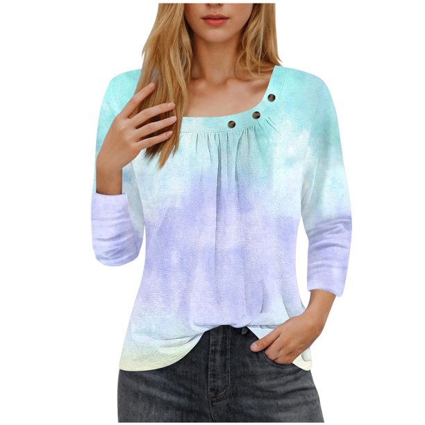 Blusas para las Mujeres Casual 3/4 Manga Impresa Camiseta Superior, Blusa Ligera para Diario, Fecha, Compras Y Primavera Otoño Desgaste