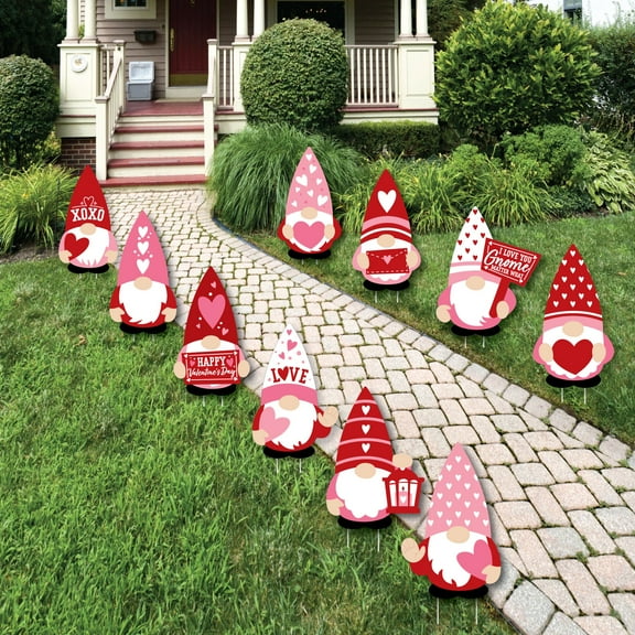 Big Dot of Happiness Valentine Gnomes - Lawn Decorations - Outdoor Valentine's Day Party Yard Decorations - 10 Piece