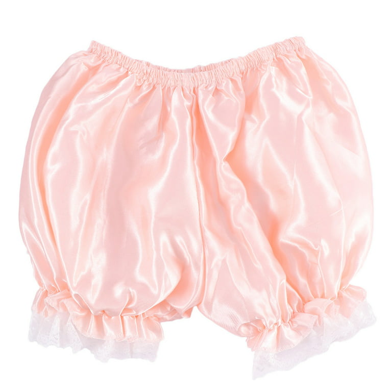 Women Imitation Silk Bloomers Ruffles Lace Trim Panties Victorian Pumpkin  Shorts 