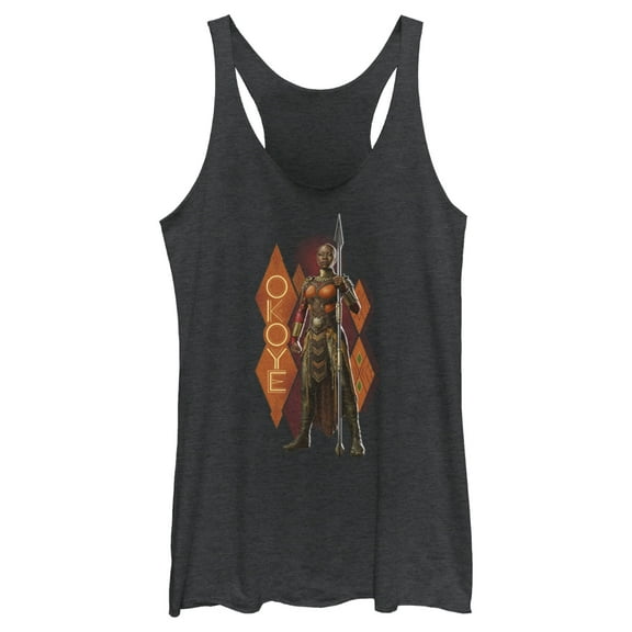 Women's Black Panther: Wakanda Forever Okoye Pattern  Racerback Tank Top Black Heather Large