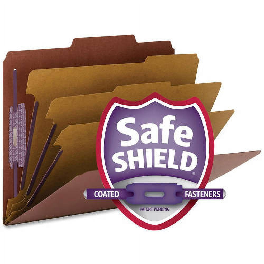Smead Pressboard Classification File Folder with SafeSHIELD® Fasteners, 3 Dividers, 3" Expansion, Letter Size, Red, 10 each per Box (14092)