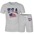 thumbnail image 4 of IWRICH Men's 4th of July Outfits USA Flag Patriot Short Sleeve Shirts and Shorts Set 2 Piece Independence Day Athletic Jogging Tracksuits Light Gray M, 4 of 4