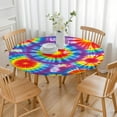 thumbnail image 3 of Rainbow Tie Dye Mandala Pattern Round Fitted Tablecloth with Elastic Edge,Dining Table Cover Waterproof,Outdoor Round Tablecloth for Camping,Dining,Indoor and Outdoor, 3 of 7