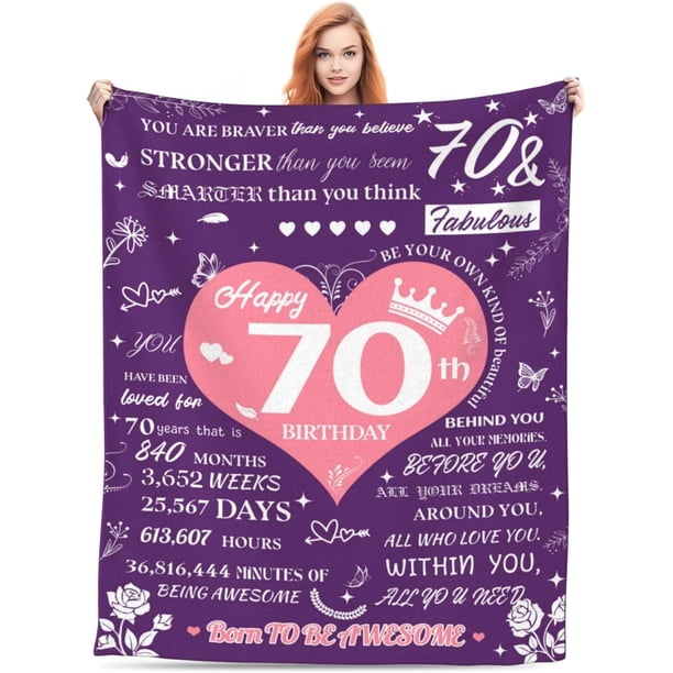 LHSHID 70th Flannel Throw Blanket 70 Year Old Birthday Gift for Women Lightweight Skin Friendly Modern Style 40"x50"