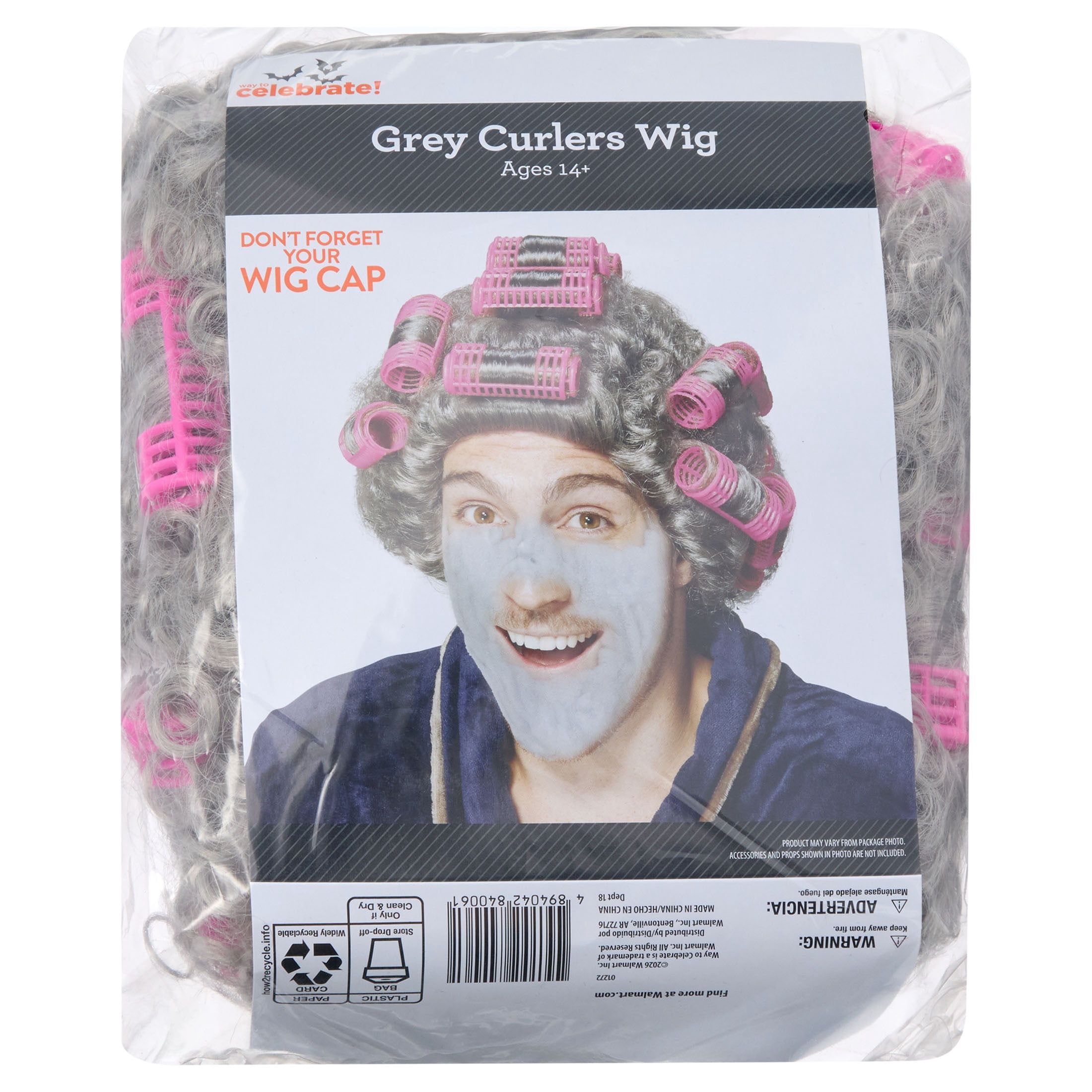 Curlers Wig Costume Accessory for Adults, Gray, Halloween by Way To Celebrate