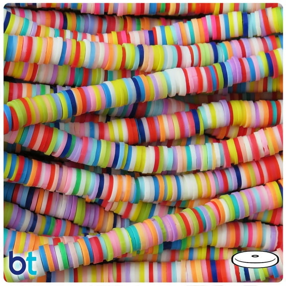 BeadTin Light Mix Opaque 6mm Heishi Disc Polymer Clay Beads (2 Strands)