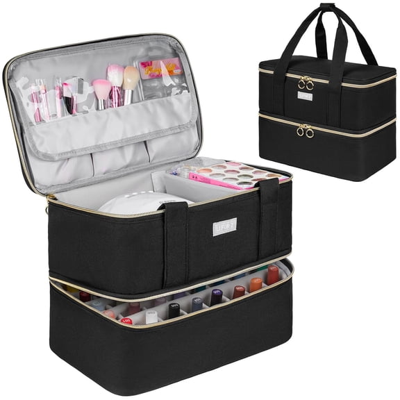 Nail Polish Organizer,Double-Layer Nail Organizers and Storage,Nail Polish Carrying Case for 40 Bottles (15ml-0.5 fl.oz) and Nail Lamp,Portable Nail Polish Holder for Nail Supplies