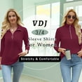 thumbnail image 4 of VDJ Women Dressy Tops 3/4 Sleeve Zip Up Collard Tops Casual Vintage Wine Red Fall Polo Shirts Clothing Size S, 4 of 10