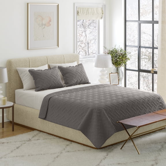 Lavish Home 2-Piece Twin Quilt Set - Twin Bedspread and Pillow Sham (Gray)