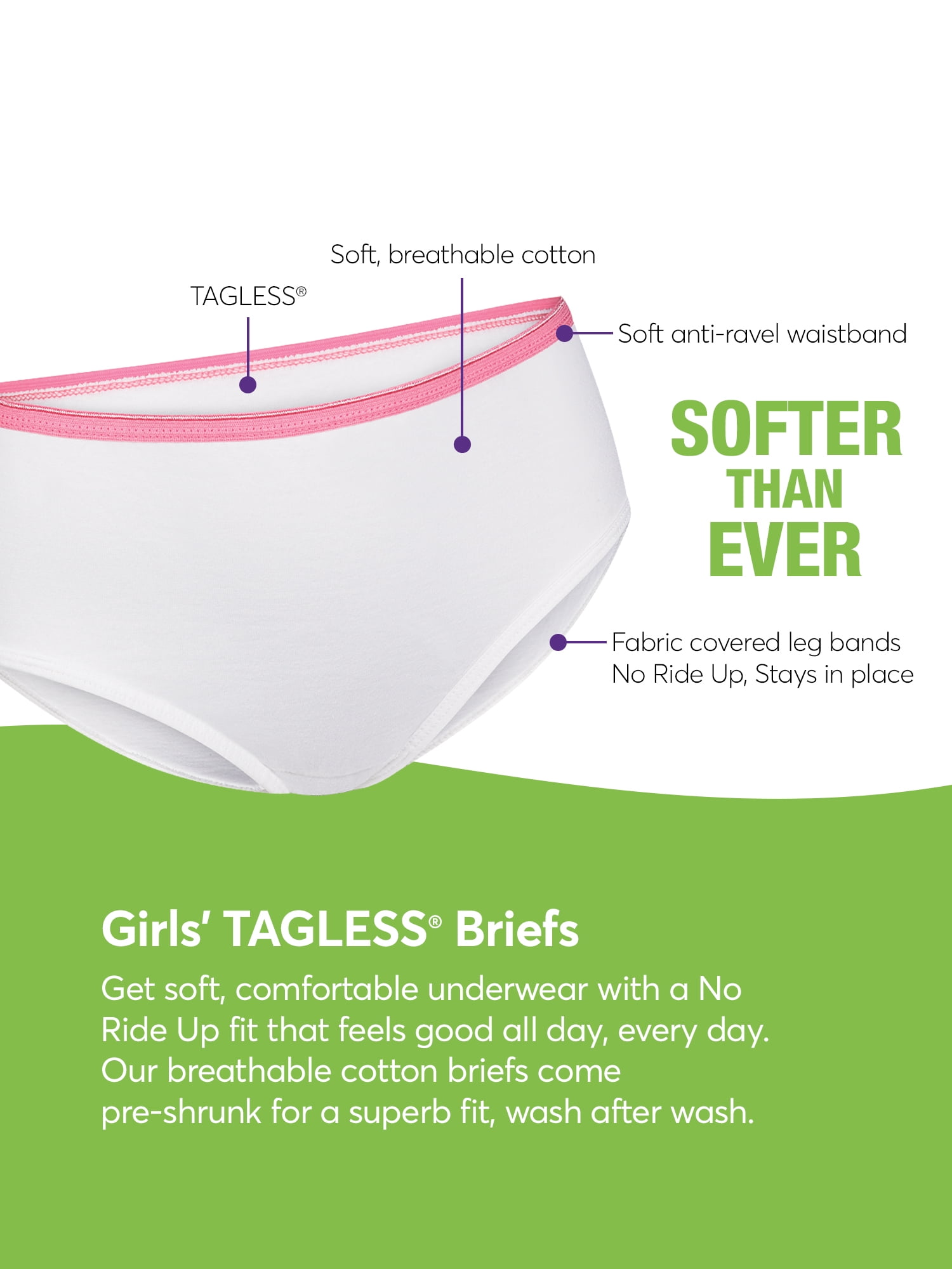 Hanes Girls' Tagless Super Soft Cotton Brief Underwear, 10 pack