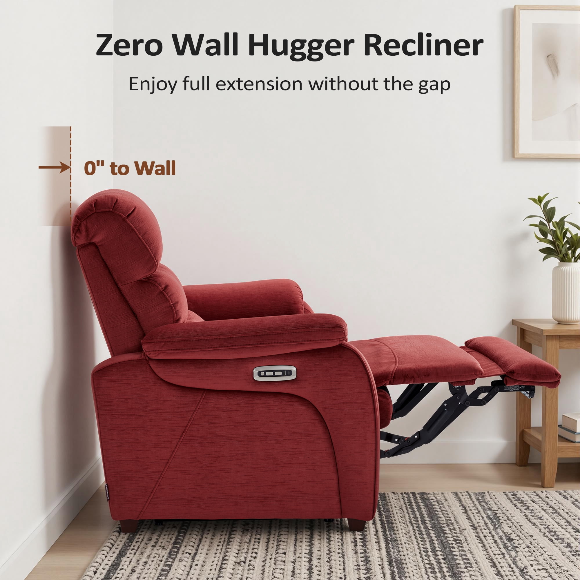 MCombo Zero Wall Hugger Power Recliner Loveseat for Living Room, RVs, Small Spaces, Fabric, Burgundy