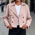 thumbnail image 2 of Tqcoqu Women's Cropped Double Breasted Trench Coat,Lapel Long Sleeve Casual Short Jacket With Pockets, 2 of 7