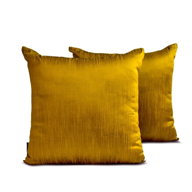 Funda de cojín decorativa HomeCentric en dorado oscuro (paquete de 2), 35 x 35 cm (14 x 14 pulgadas). Fundas de almohada de seda lisa para sofá, hotel, sala de estar y dormitorio. Estilo moderno