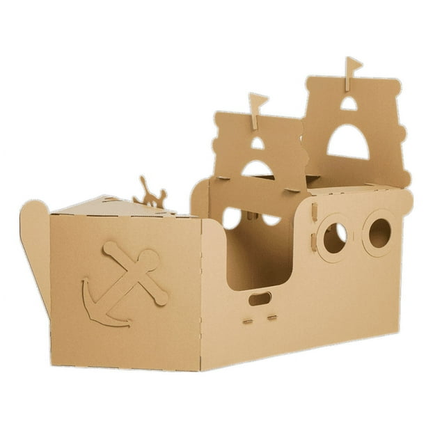 Casa de juegos con barco pirata para colorear, casa de cartón DIY para niños, manualidades divertidas de Halloween, excelente decoración, casa de juegos al aire libre para niños, niñas, niños pequeños, regalo, almacenamiento en interiores y exteriores, se pliega fácilmente Sailing Electrónica