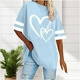 thumbnail image 2 of Women's Hearts Printed Oversized T-shirts Striped Short Sleeve Crew Neck Casual Summer Baggy Tee Shirt Tshirts (XL, Light Blue), 2 of 8