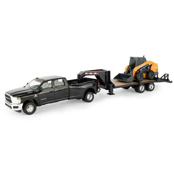 Case IH1/32 Big Farm Ram Dually Quad Cab with Lowboy Trailer and Case SV340B Skidsteer Loader 47155, unisex-adult