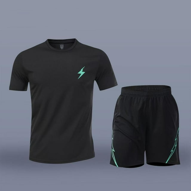 WILLBEST Camisa Corta de Manga Corta con Cuello En V y Solapa con Cremallera para Hombre, Pantalones Cortos de Cuerda Elástica, Traje Deportivo Informal de Dos Piezas