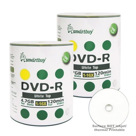 200 Sheet Special Media - 200 Pack Smartbuy 16X DVD-R 4.7GB 120Min White Top (Non-Printable) Data Blank Media Recordable Disc