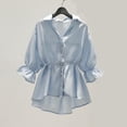 thumbnail image 3 of up to 60% off Gifts Usmixi Womens Tops Fashion ELastic Waist Flowy Hem Button Down Plus Size Pullover Tunic Tops Fall Casual Solid V-Neck 3/4 Sleeve Blouses Shirts Blue XXXXL, 3 of 6