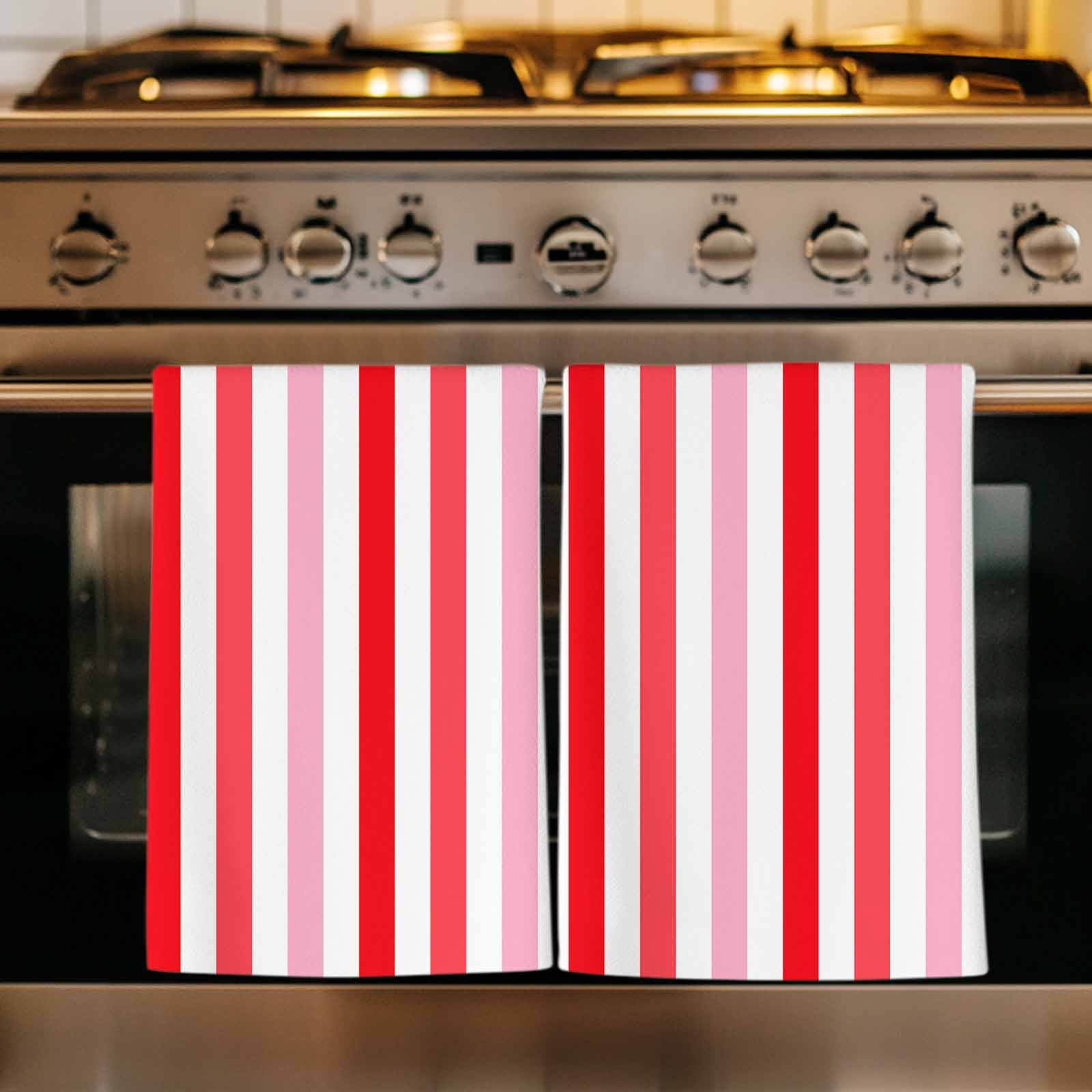 Dish Towels, Pink Red Stripes Absorbent Kitchen Towels 2 PCS, Lines Striped Microfiber Hand Towels Dish Cloths Tea Towels for Home&nbsp;Bathroom Cleaning Drying,18X28-Inch,