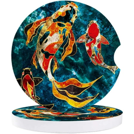 

FMSHPON Marble Texture Carp Pattern Set of 6 Car Coaster for Drinks Absorbent Ceramic Stone Coasters Cup Mat with Cork Base for Home Kitchen Room Coffee Table Bar Decor