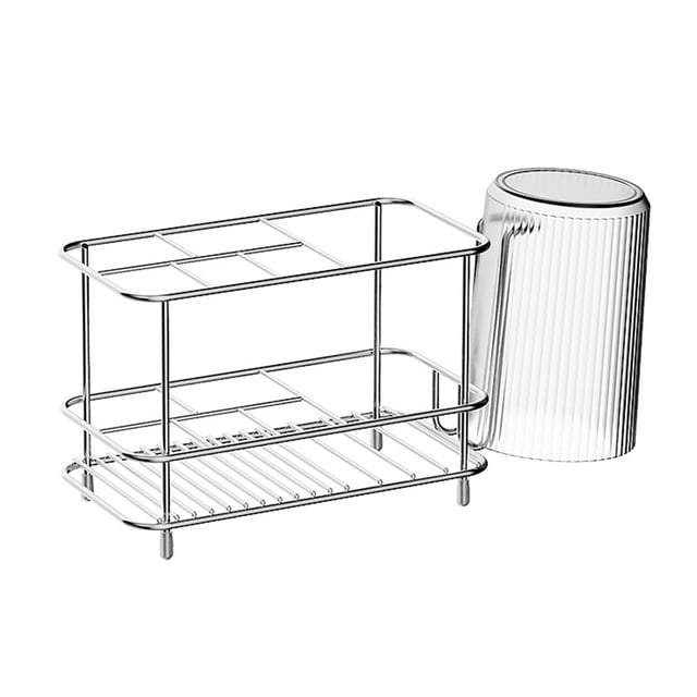 Soporte de acero inoxidable para cepillos de dientes, soporte para pasta de dientes de baño con drenaje rápido, organizador de encimera para accesorios de baño