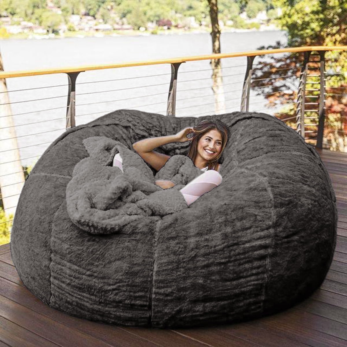 AJD Home Khaki Bean Bag Lounger Adult Size, Large Bean Bag Chair with  Filler Included, Big Bean Bag Chairs for Adults 