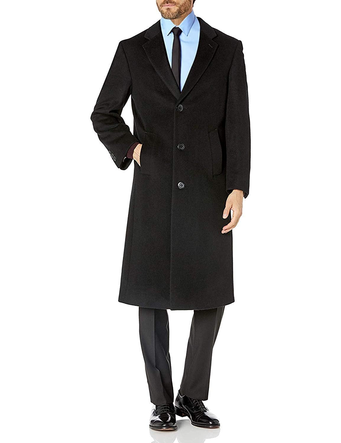 Prontomoda Men's Single Breasted Black Luxury Wool/Cashmere Full Length ...