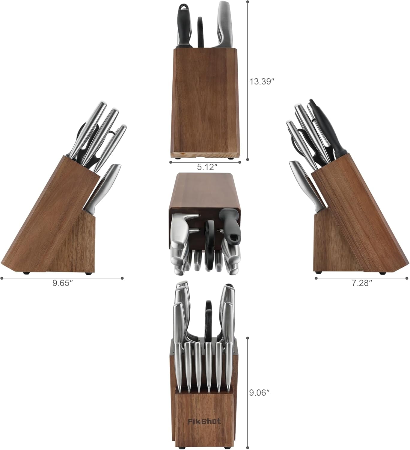 Knife Block Set, Kitchen Knife Sets with Block, FIKSHOT Knives Set for Kitchen - - Santoku Knife, Fruit and Kitchen Sets - Rust Resistant for Homecooks (Silver + Walnut)