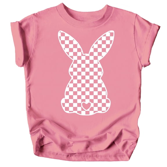 Bunny Checkered Tshirt for Girls Easter Tee Shirt Cute for Girls Easter Outfit Mauve Shirt 12 Months