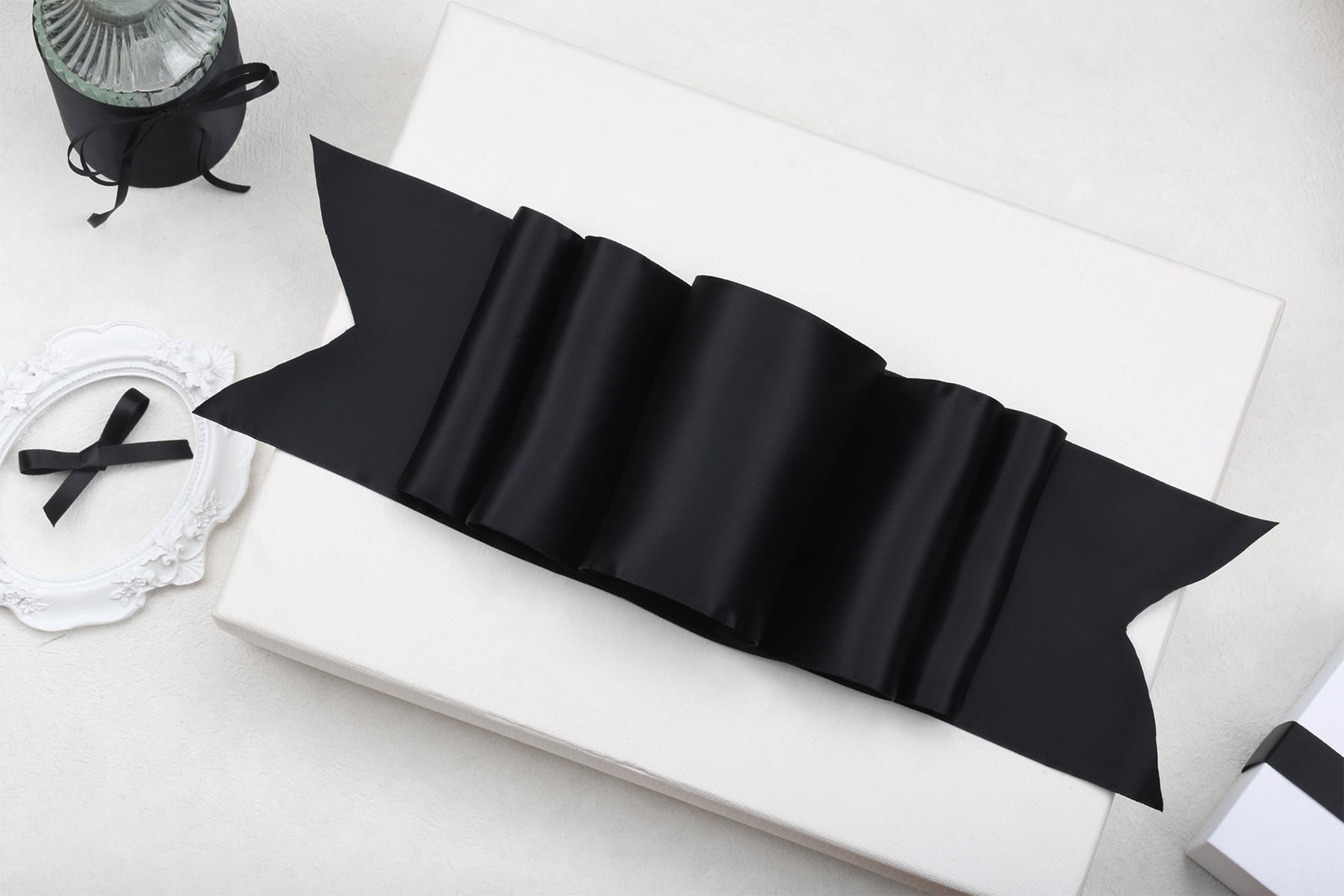 Joycrosso Black Ribbon 2 1/2 Inch Wide Thick Fabric Ribbon, 50 Yards Double Faced Satin for Gift Wrapping Floral Bouquets Wedding Party Decoration