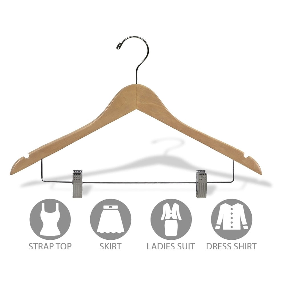 INTERNATIONAL HANGER Natural Wood Combo Hanger for Tops or Bottoms, 100 Pack