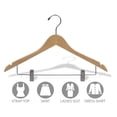 thumbnail image 4 of Wood Combo Hanger w/ Cushion Clips, Box of 25 Space Saving 17 Inch Flat Wooden Hangers w/ Natural Finish & Chrome Swivel Hook & Notches for Shirt Jacket or Dress by International Hanger, 4 of 5