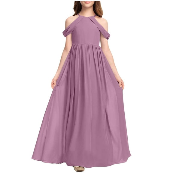 Cold Shoulder Junior Bridesmaid Dress Pleated Chiffon Flower Girls Dresses for Formal Wedding Pageant Party Gown 3-14T